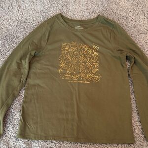 Cat & Jack Olive Green Long-Sleeve Tee with Gold Floral Graphic